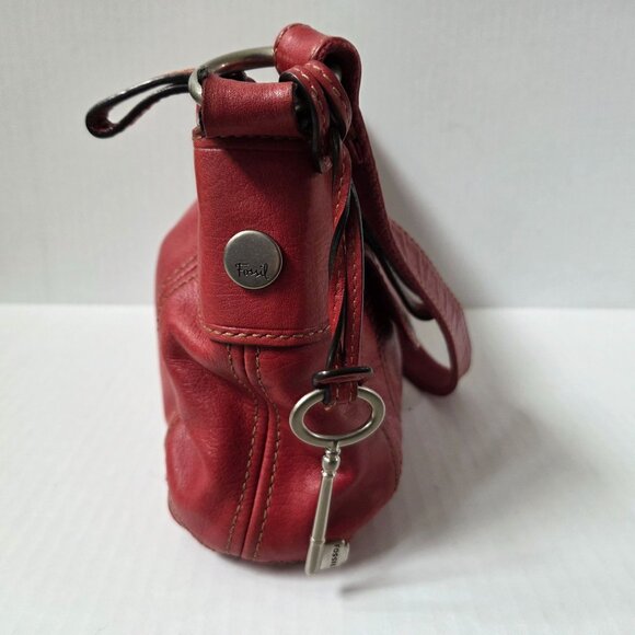 Fossil Purse Red Leather Hobo Boho Shoulder Bag - Picture 3 of 16